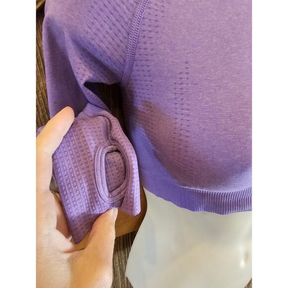 NWOT gymshark XS purple long sleeve stretch midi crop top cute gym thumbholes - Picture 2 of 6